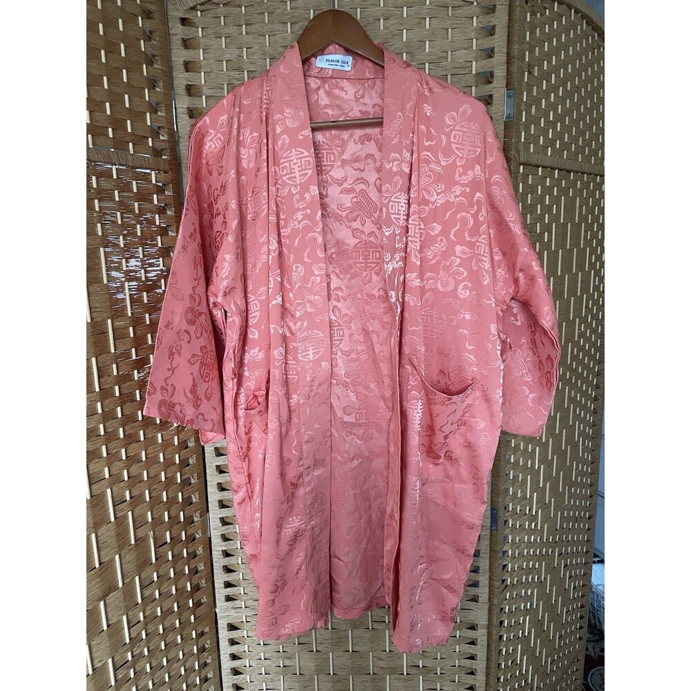 Elegant Dragon 100 P Silk Kimono Robe Sleepwear Long w/ No Waist Tie,